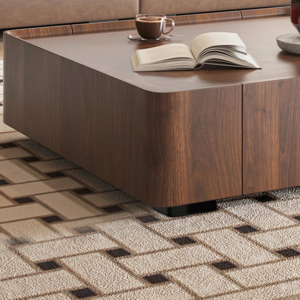 Arvello Modern Walnut Square Coffee Table with 2 Drawers, image 7