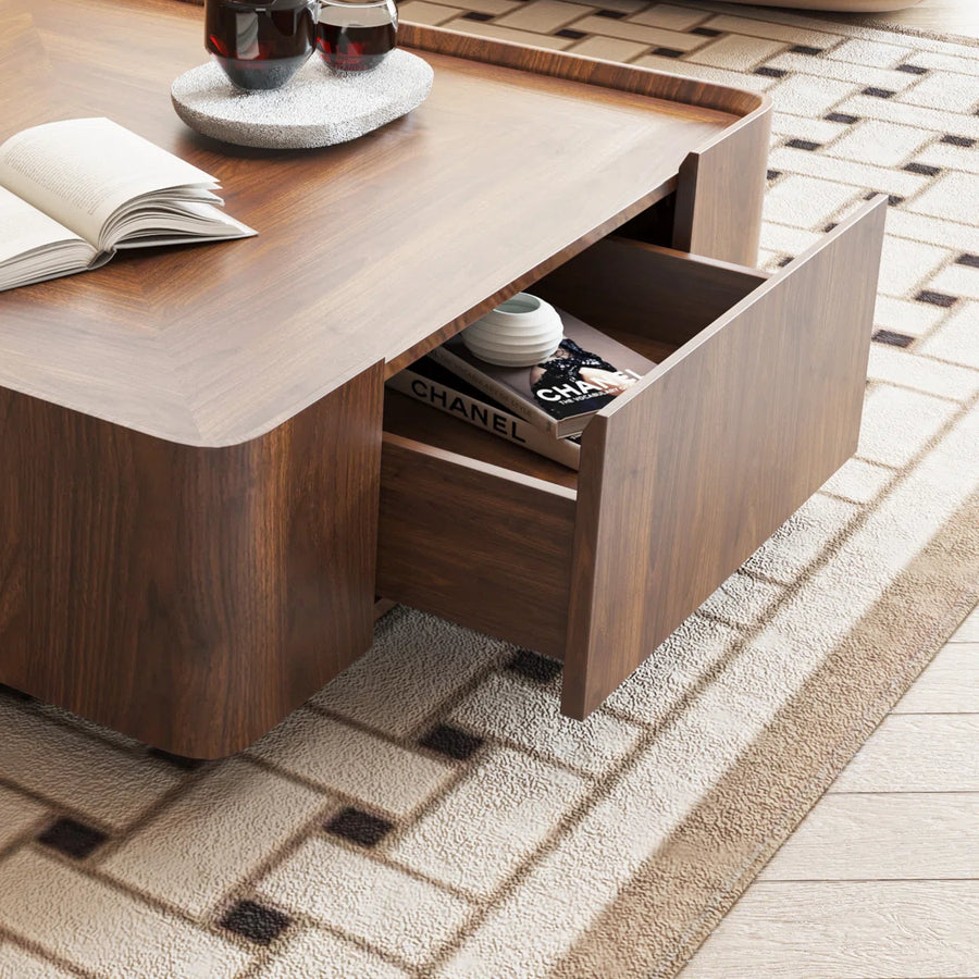Arvello Modern Walnut Square Coffee Table with 2 Drawers, image 8