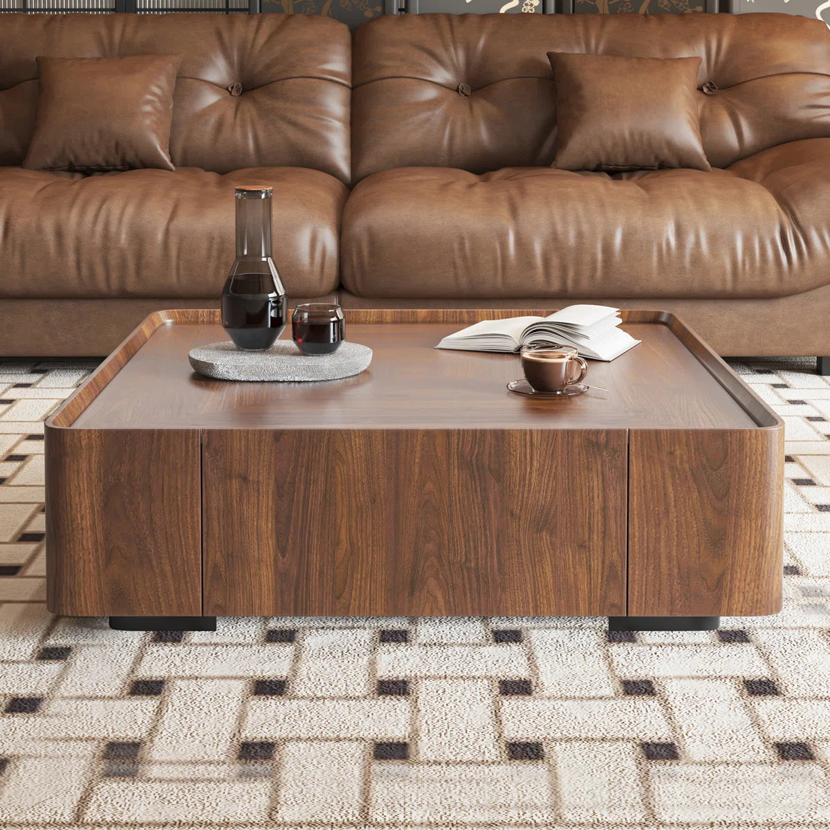 Arvello Modern Walnut Square Coffee Table with 2 Drawers, image 10