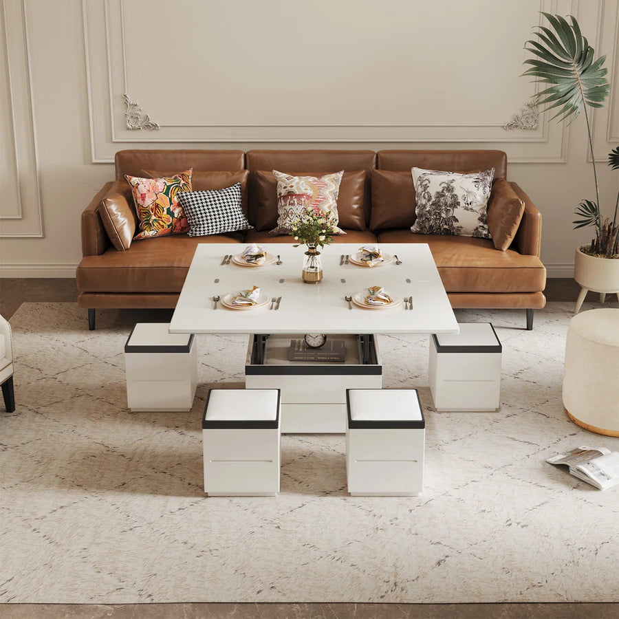 Calviro Modern Lift-Top Coffee Table with 4 Stools, image 9
