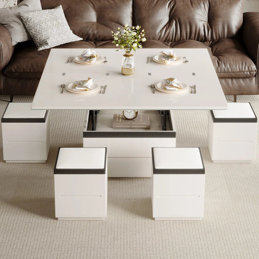 Calviro Modern Lift-Top Coffee Table with 4 Stools, image 15