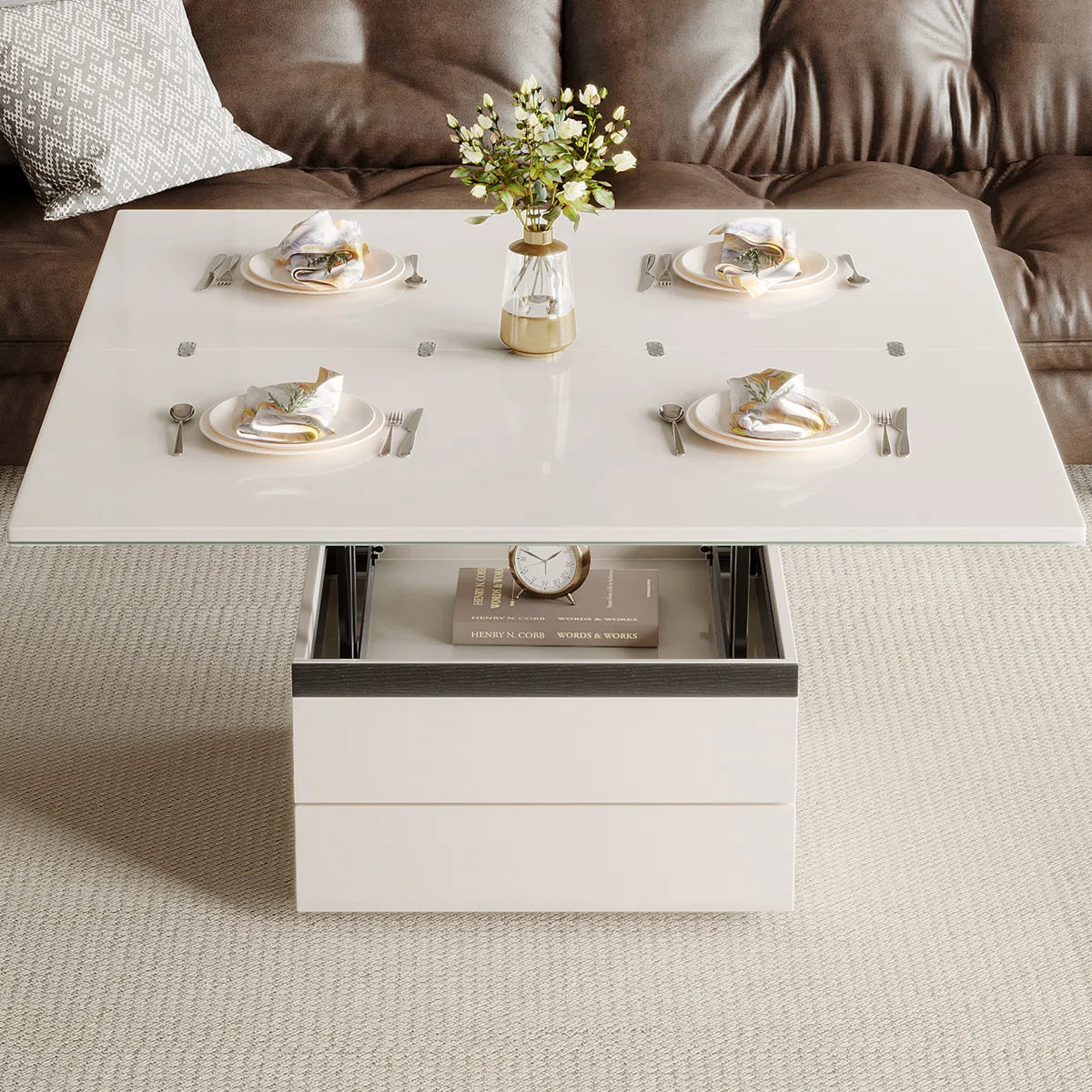 Calviro Modern Lift-Top Coffee Table with 4 Stools, image 16