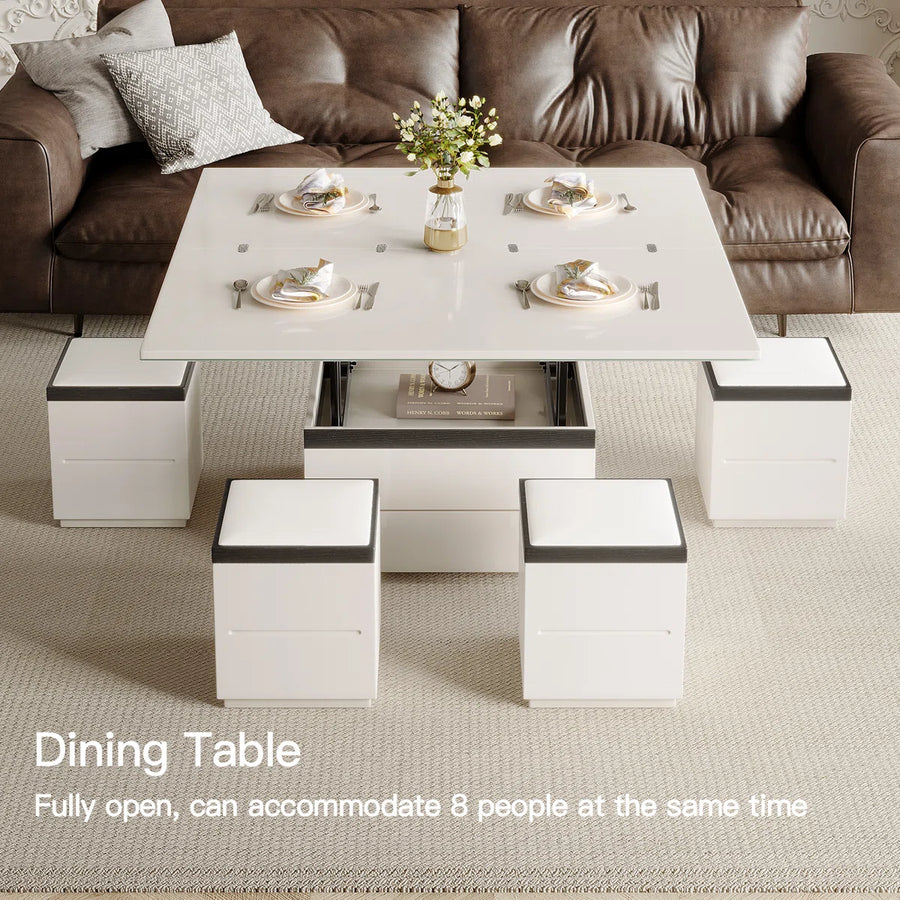 Calviro Modern Lift-Top Coffee Table with 4 Stools, image 12