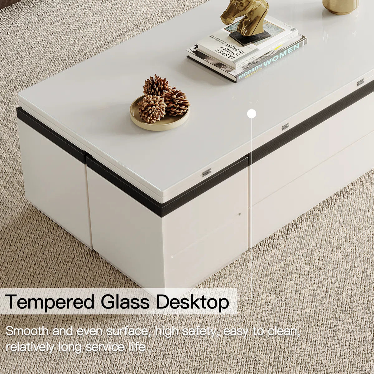 Calviro Modern Lift-Top Coffee Table with 4 Stools, image 13