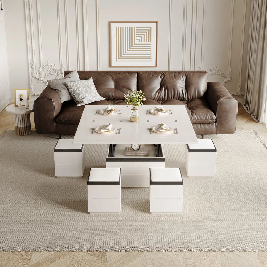 Calviro Modern Lift-Top Coffee Table with 4 Stools, image 2