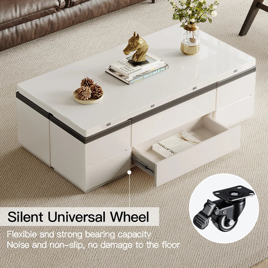 Calviro Modern Lift-Top Coffee Table with 4 Stools, image 17