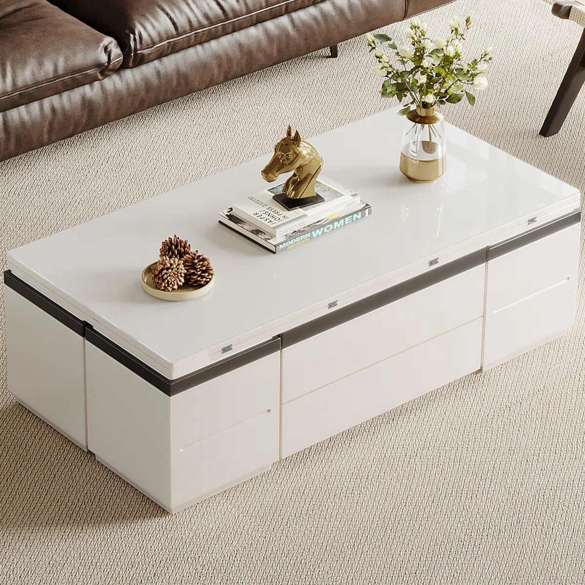 Calviro Modern Lift-Top Coffee Table with 4 Stools, image 11