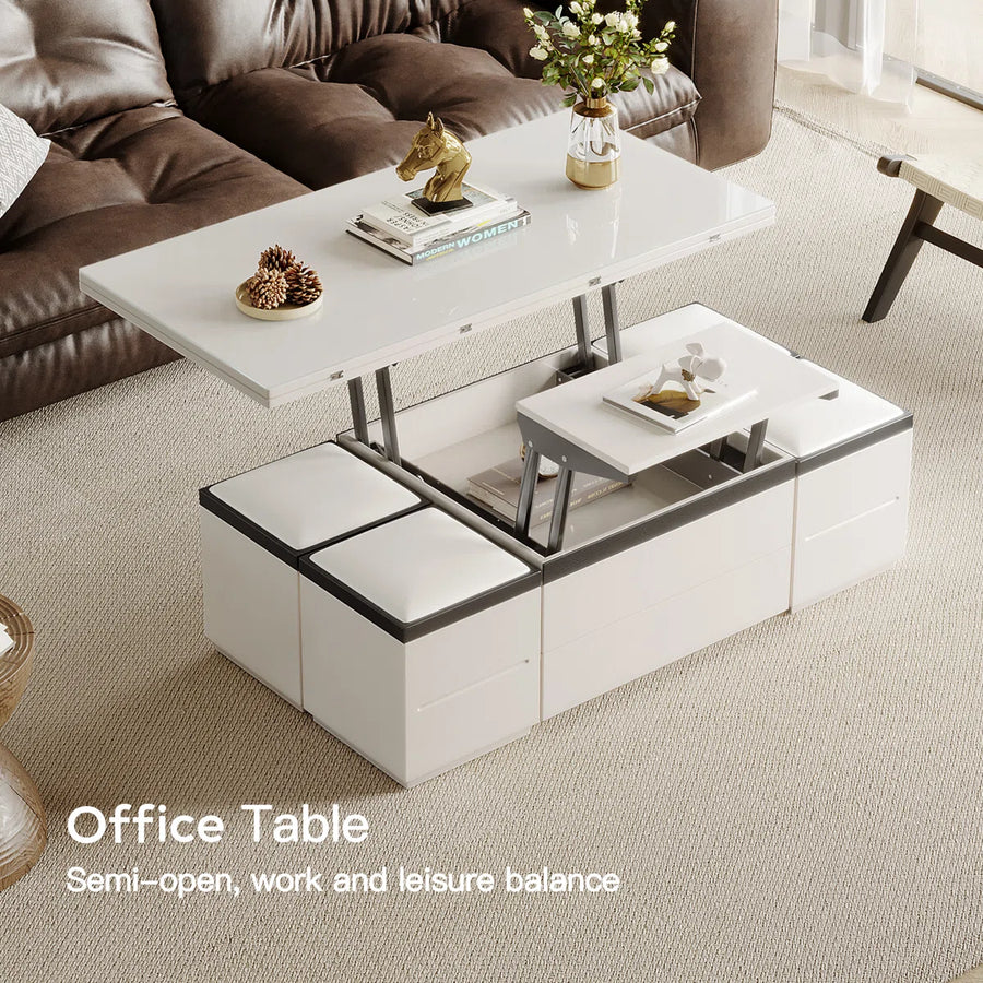 Calviro Modern Lift-Top Coffee Table with 4 Stools, image 18