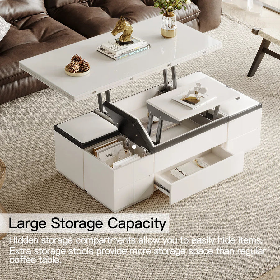 Calviro Modern Lift-Top Coffee Table with 4 Stools, image 19