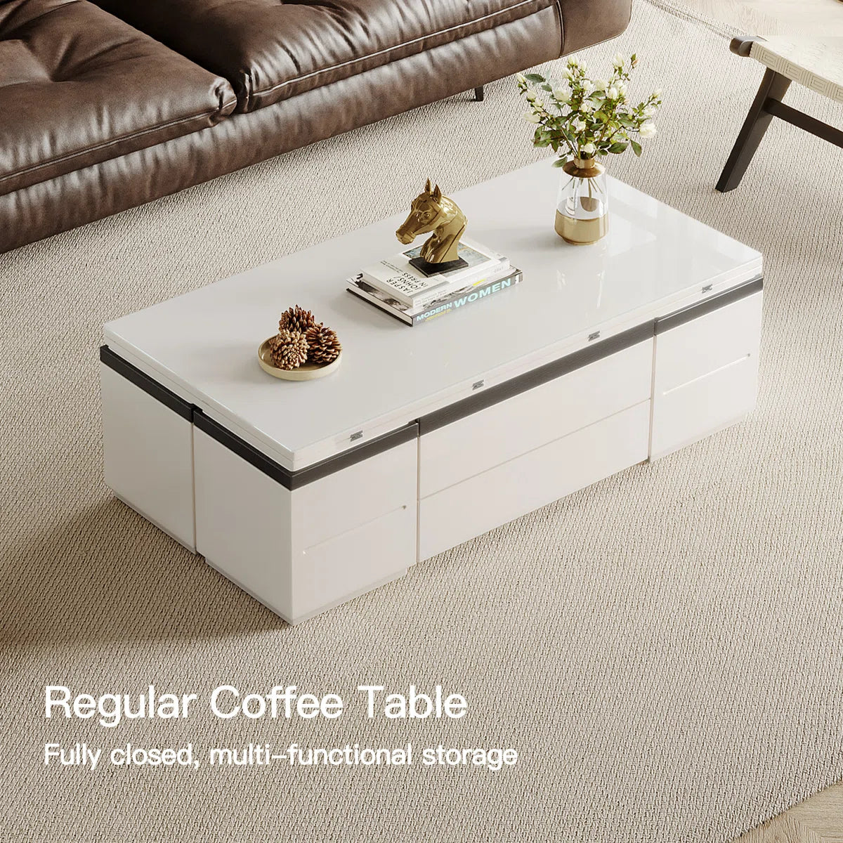 Calviro Modern Lift-Top Coffee Table with 4 Stools, image 20