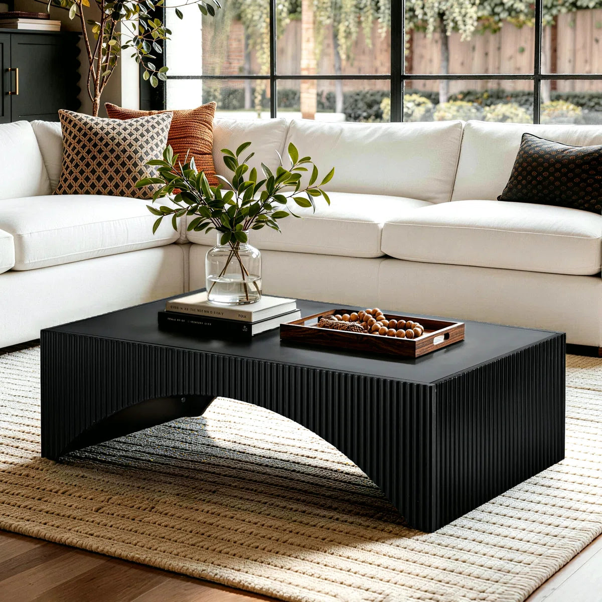 Zoya 36" Modern Ribbed Curved Base Coffee Table