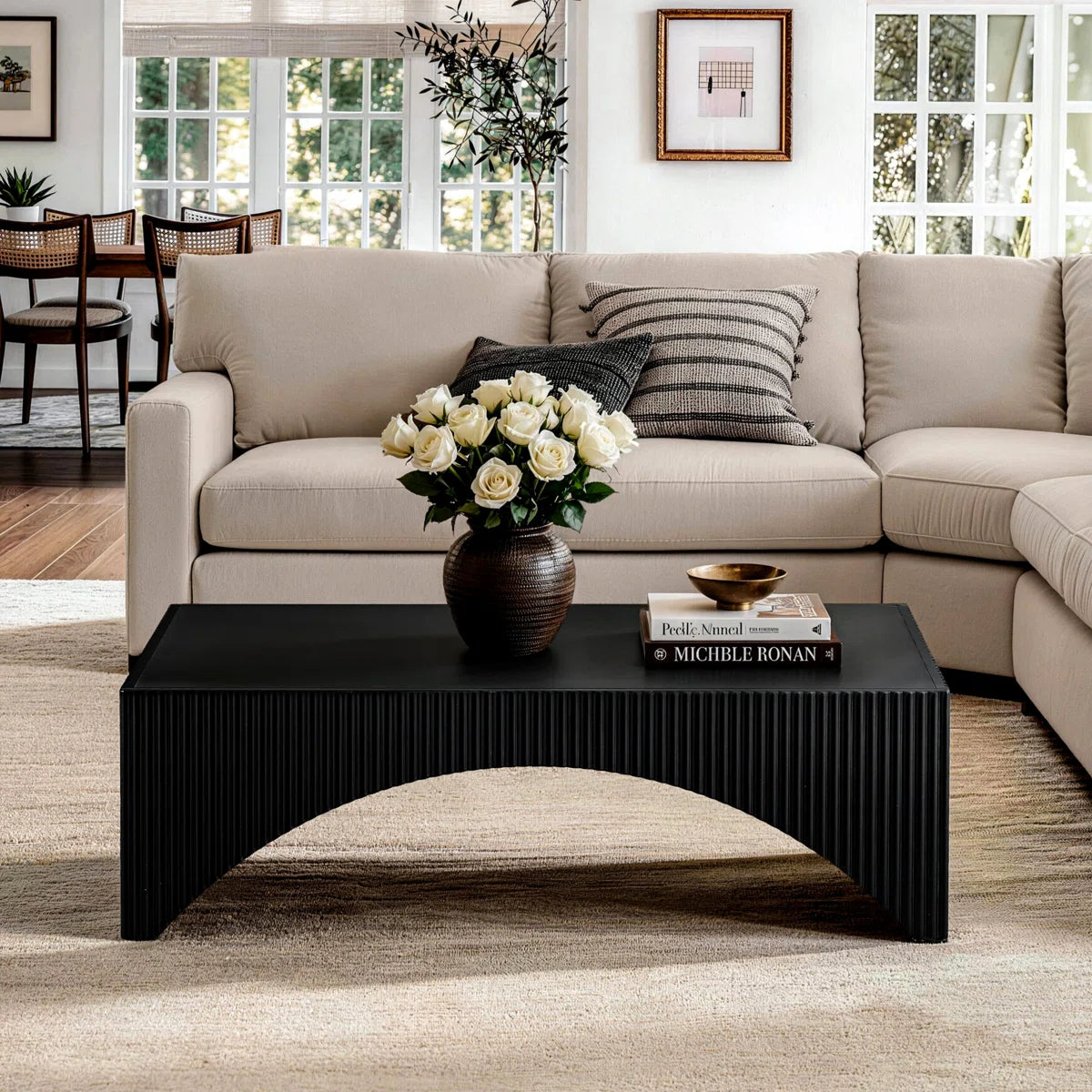 Zoya 36" Modern Ribbed Curved Base Coffee Table, image 11