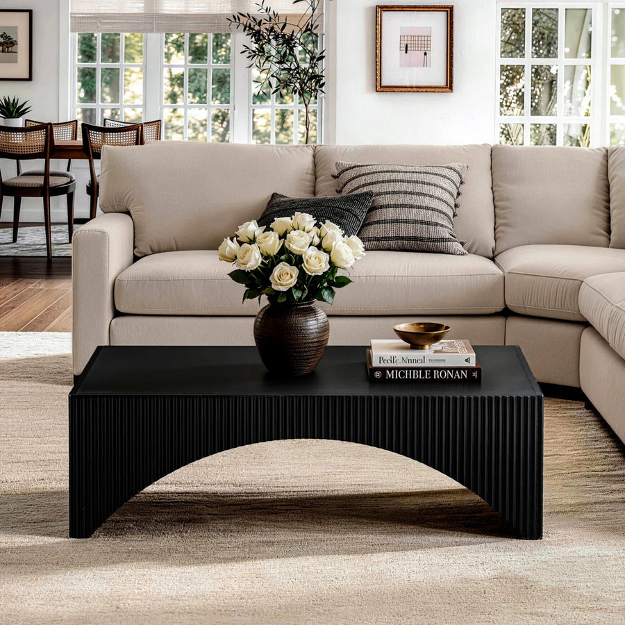 Zoya 36" Modern Ribbed Curved Base Coffee Table, image 11