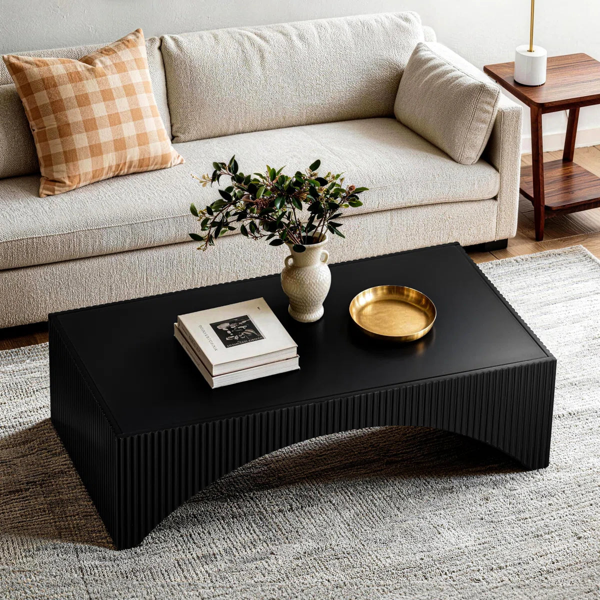 Zoya 36" Modern Ribbed Curved Base Coffee Table, image 12