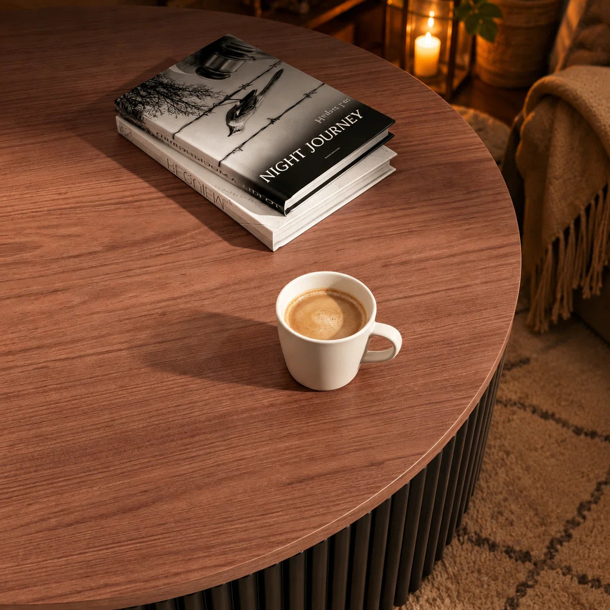 AuraNest Modern Round Coffee Table Set with Glass Top, Hidden Storage & Fluted Wooden Base | Nesting Center Tables for Living Room, image 3
