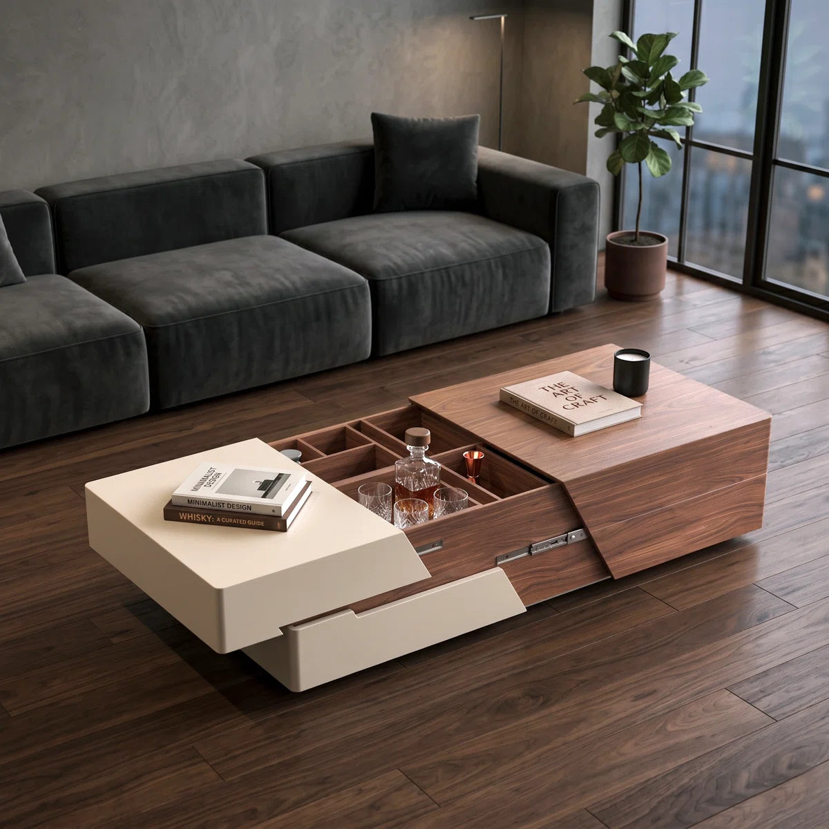 FlexNest Extendable Coffee Table with Hidden Storage & Drawers | Modern Wooden Center Table for Living Room