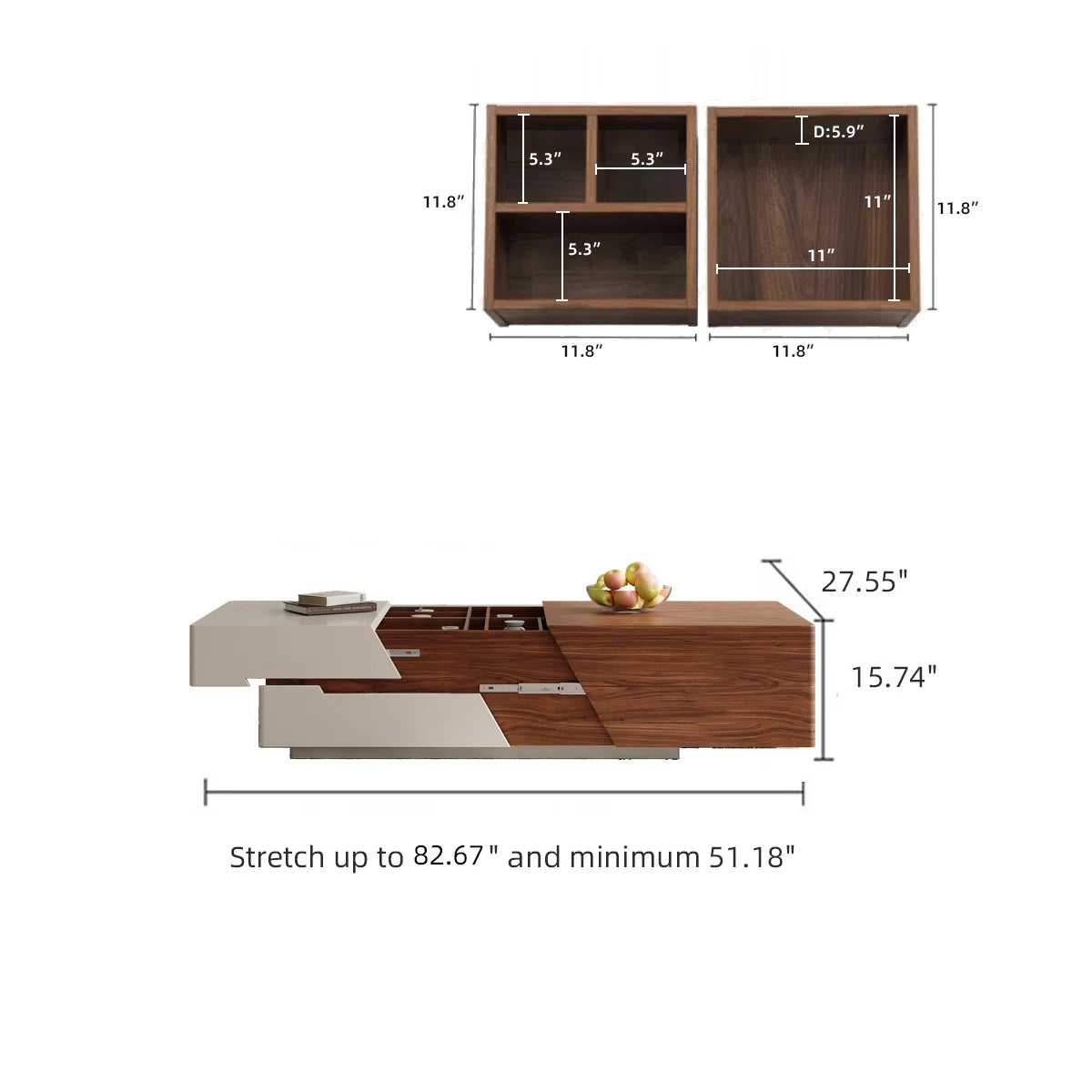 FlexNest Extendable Coffee Table with Hidden Storage & Drawers | Modern Wooden Center Table for Living Room, image 4