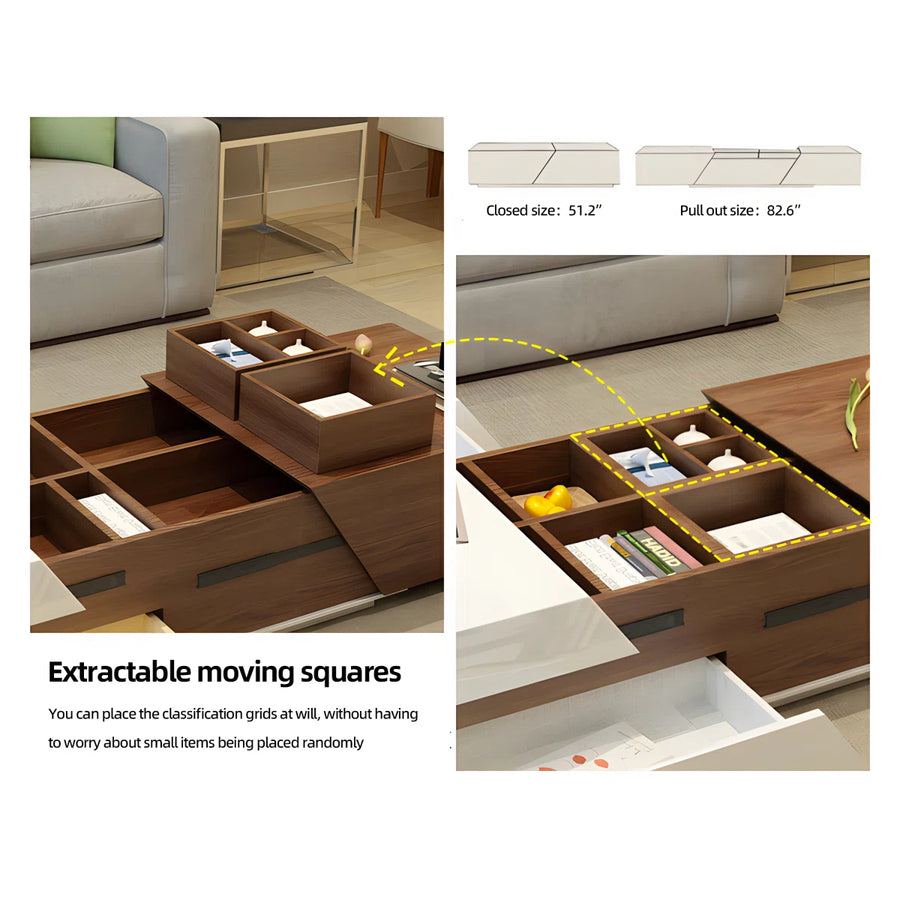 FlexNest Extendable Coffee Table with Hidden Storage & Drawers | Modern Wooden Center Table for Living Room, image 9