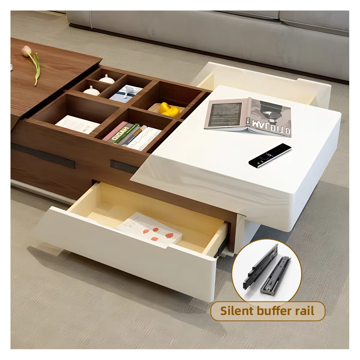 FlexNest Extendable Coffee Table with Hidden Storage & Drawers | Modern Wooden Center Table for Living Room, image 10