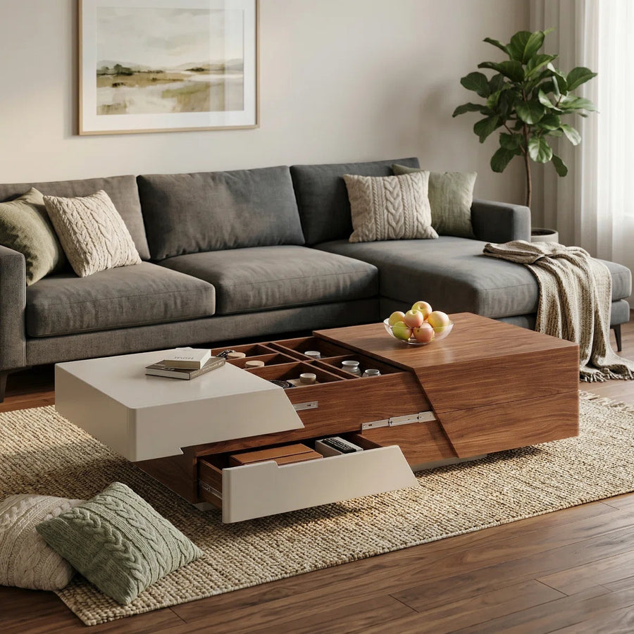 FlexNest Extendable Coffee Table with Hidden Storage & Drawers | Modern Wooden Center Table for Living Room, image 2