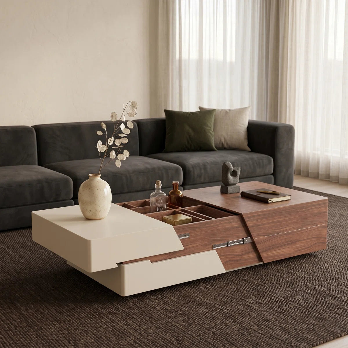 FlexNest Extendable Coffee Table with Hidden Storage & Drawers | Modern Wooden Center Table for Living Room, image 14