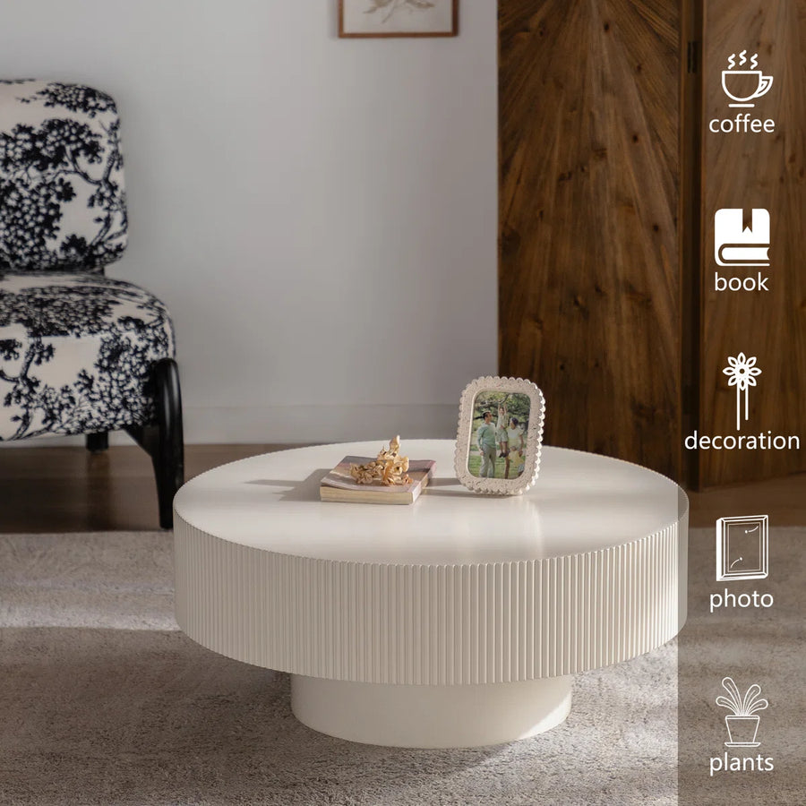 NovaGroove Modern Round Coffee Table with Fluted Base | Wooden Center Table for Living Room, image 3