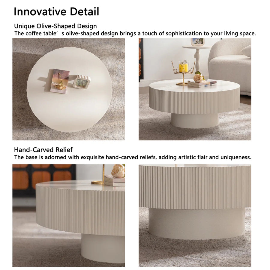 NovaGroove Modern Round Coffee Table with Fluted Base | Wooden Center Table for Living Room, image 4