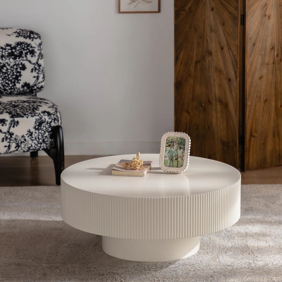NovaGroove Modern Round Coffee Table with Fluted Base | Wooden Center Table for Living Room, image 5