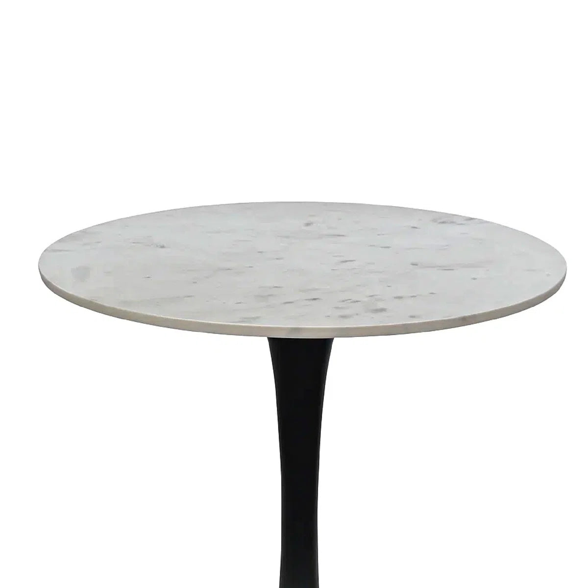 Mara Dining Table | 30 Inch Round White Genuine Marble Top | Black Metal Tulip Pedestal Base, image 3