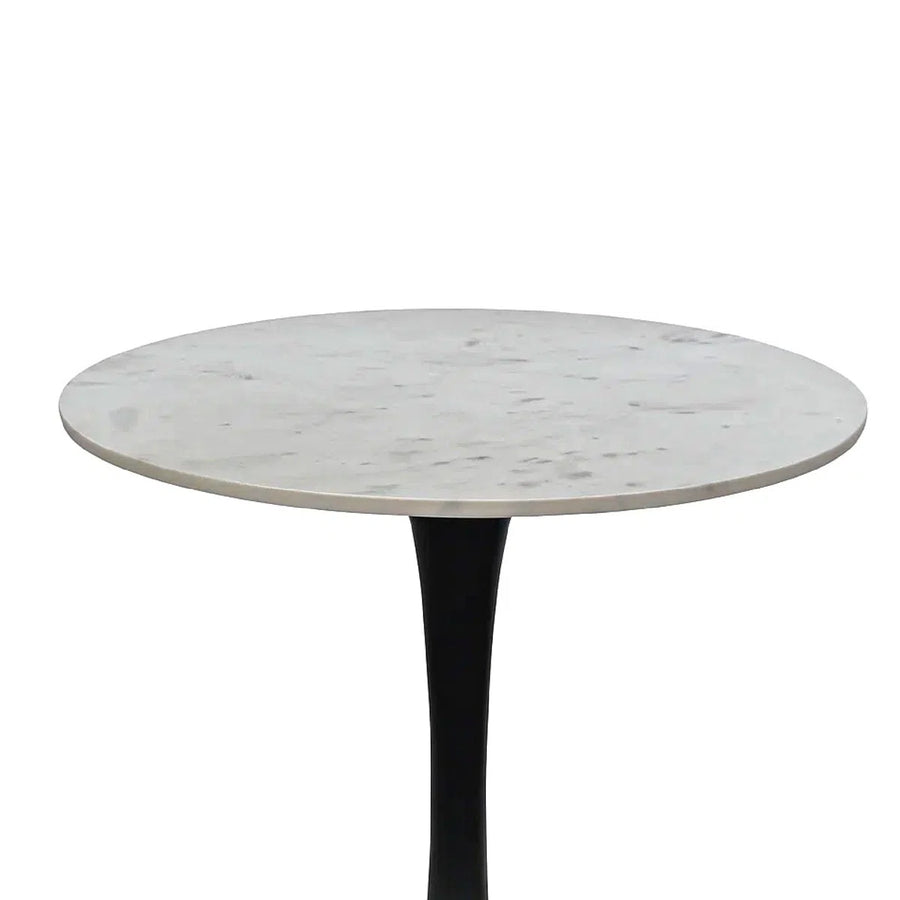 Mara Dining Table | 30 Inch Round White Genuine Marble Top | Black Metal Tulip Pedestal Base, image 3