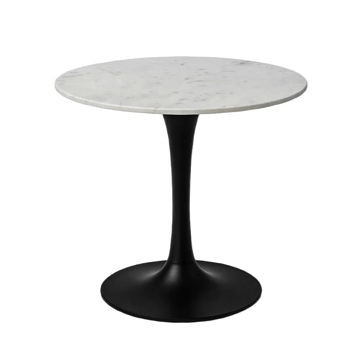 Mara Dining Table | 30 Inch Round White Genuine Marble Top | Black Metal Tulip Pedestal Base, image 5