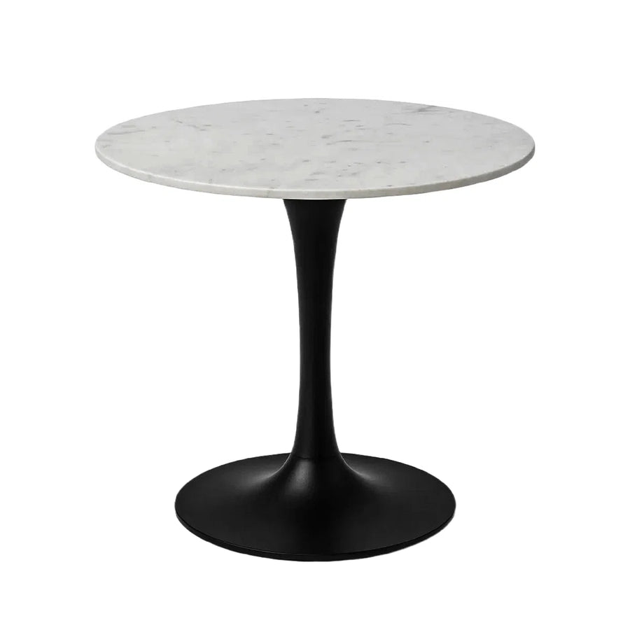 Mara Dining Table | 30 Inch Round White Genuine Marble Top | Black Metal Tulip Pedestal Base, image 5