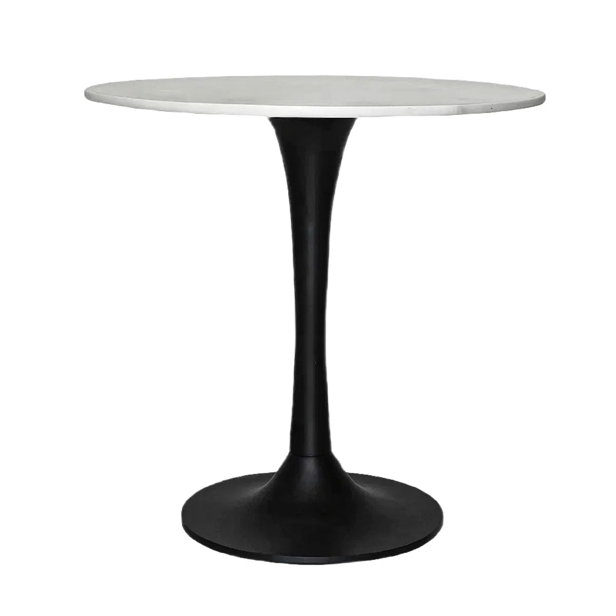 Mara Dining Table | 30 Inch Round White Genuine Marble Top | Black Metal Tulip Pedestal Base, image 6