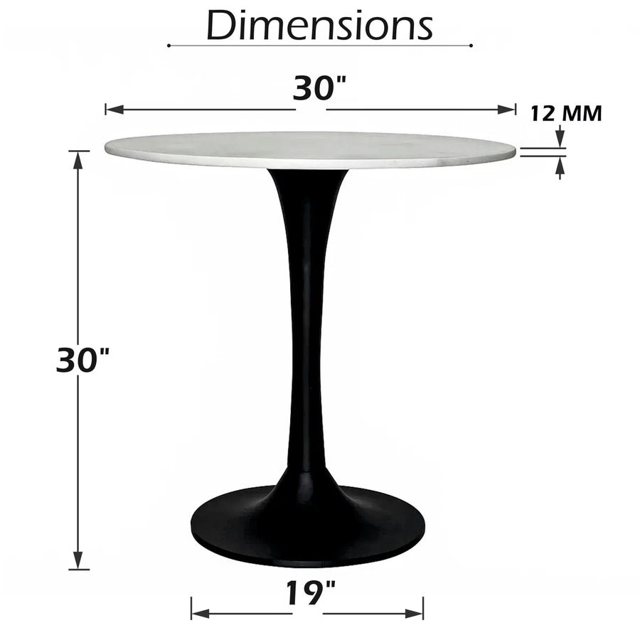 Mara Dining Table | 30 Inch Round White Genuine Marble Top | Black Metal Tulip Pedestal Base, image 7