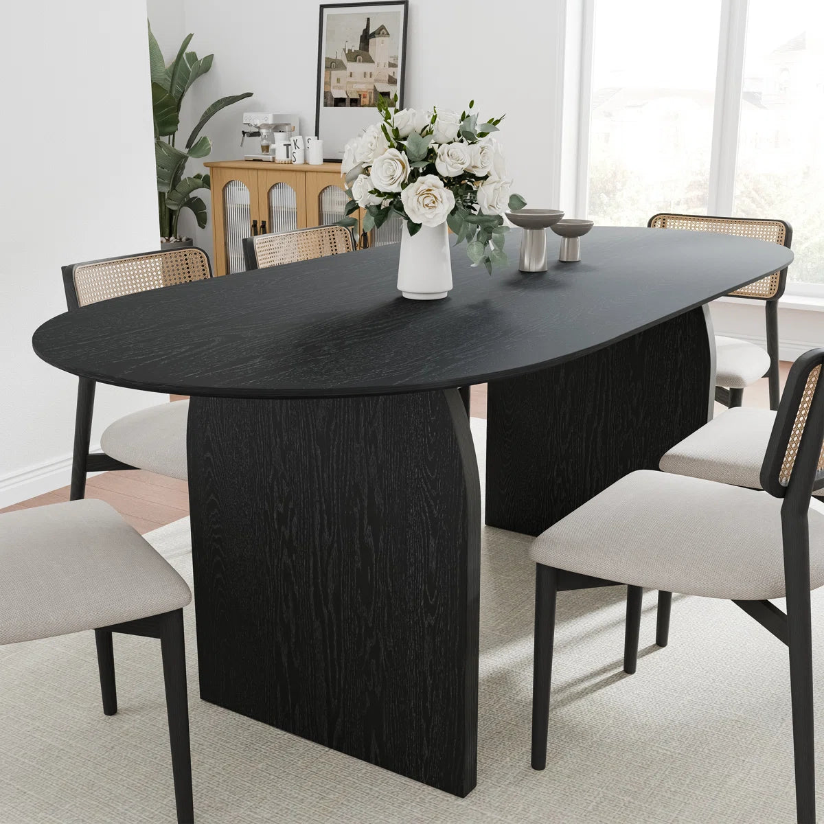Oval Wood Dining Table Double Pedestal Kitchen Table, image 2