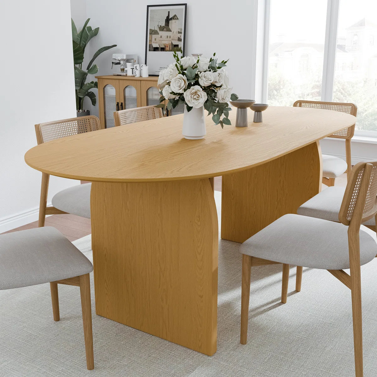 Oval Wood Dining Table Double Pedestal Kitchen Table, image 9