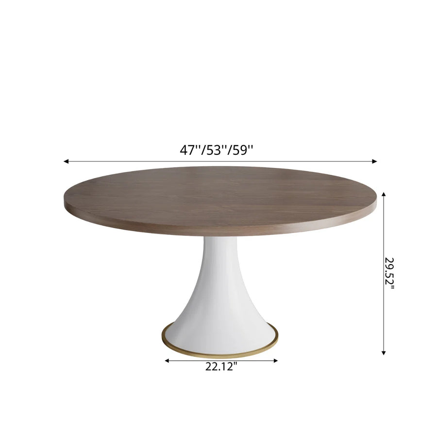 White And Dark Walnut Tone Round Country Solid Wood Dining Table, image 2