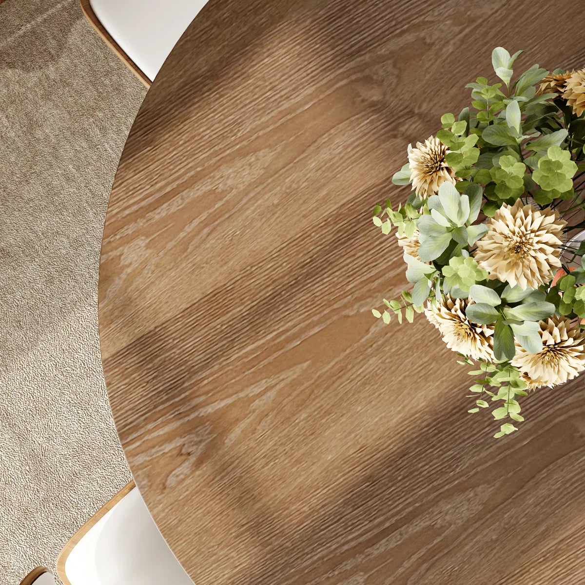 White And Dark Walnut Tone Round Country Solid Wood Dining Table, image 3