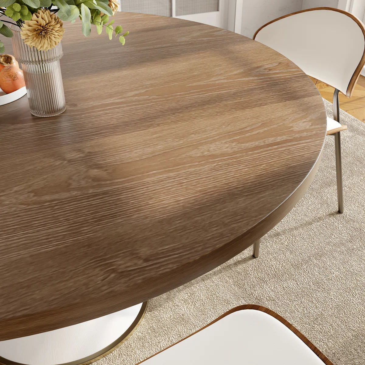 White And Dark Walnut Tone Round Country Solid Wood Dining Table, image 5