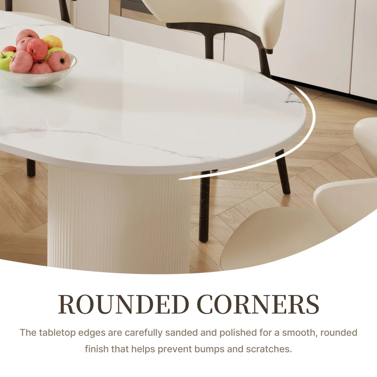 Jamani Modern Oval Dining Table for 6, Glossy Sintered Stone table top, Solid Wood Legs, image 3