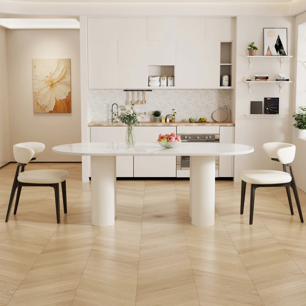 Jamani Modern Oval Dining Table for 6, Glossy Sintered Stone table top, Solid Wood Legs, image 5