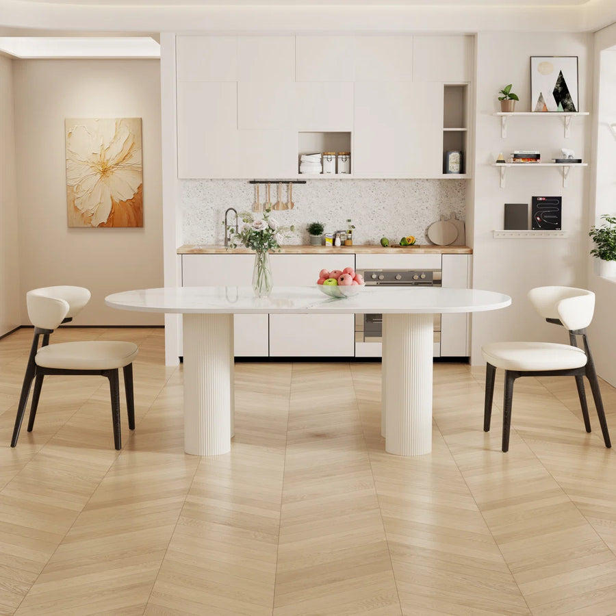 Jamani Modern Oval Dining Table for 6, Glossy Sintered Stone table top, Solid Wood Legs, image 5