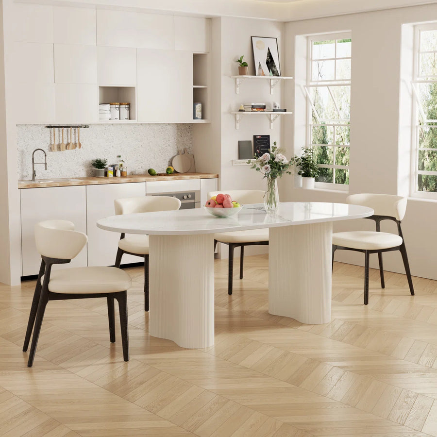 Jamani Modern Oval Dining Table for 6, Glossy Sintered Stone table top, Solid Wood Legs, image 6
