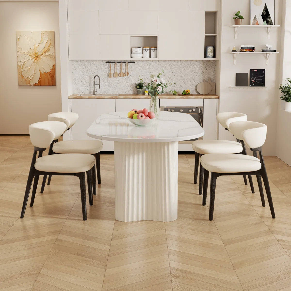 Jamani Modern Oval Dining Table for 6, Glossy Sintered Stone table top, Solid Wood Legs, image 7