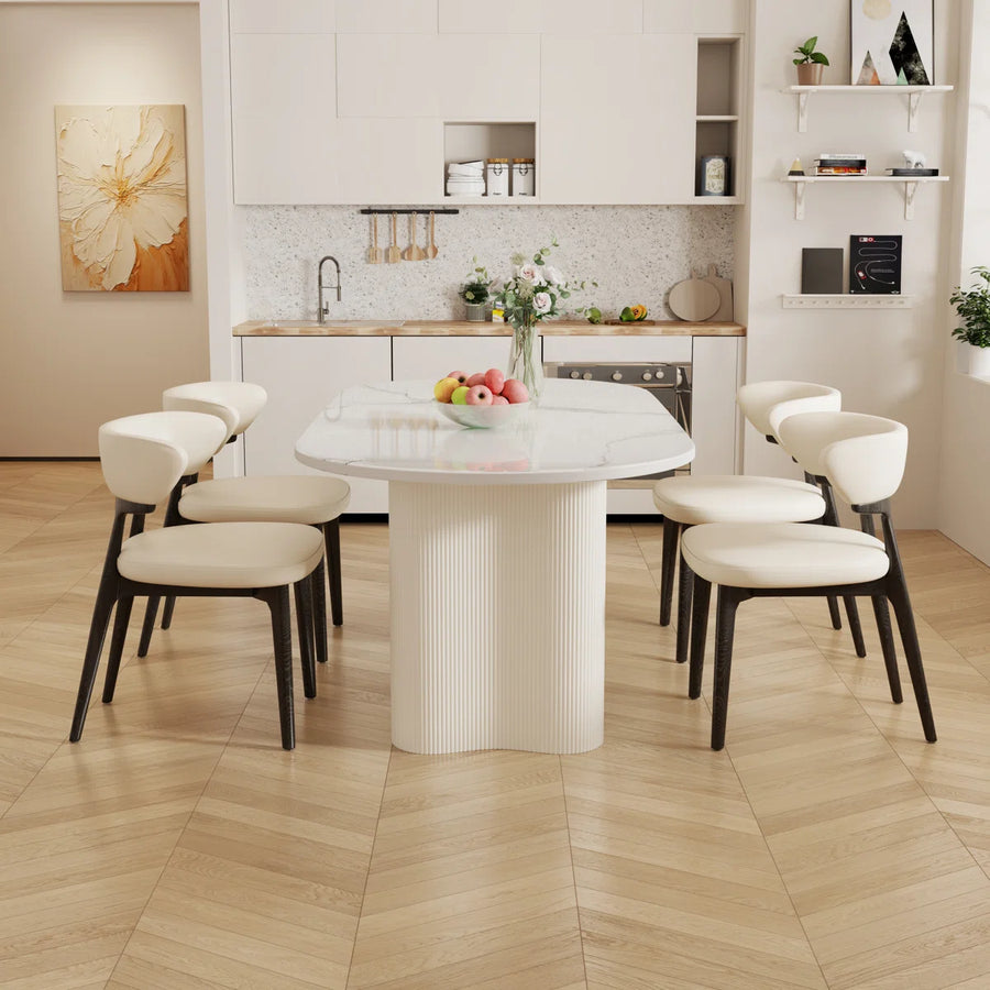 Jamani Modern Oval Dining Table for 6, Glossy Sintered Stone table top, Solid Wood Legs, image 7