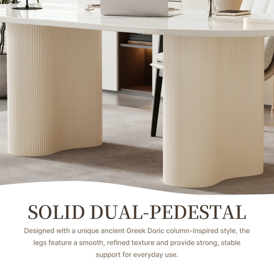 Jamani Modern Oval Dining Table for 6, Glossy Sintered Stone table top, Solid Wood Legs, image 8