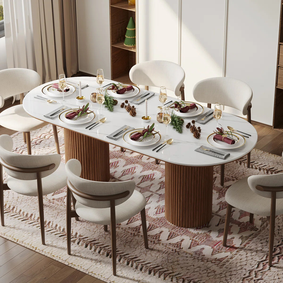 Caro Modern Oval Dining Table with Fluted Base, image 9