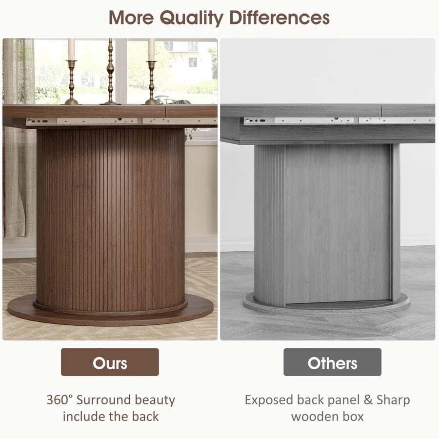 47”-63” Extendable Round Dining Table For 4-8, Oval Kitchen Dining Room Table With Storage, Mid Century Modern Pedestal Dinner Table, Walnut Brown, image 3