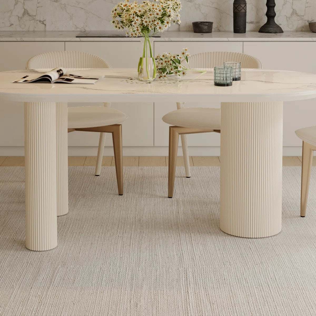 Mira Modern Oval Dining Table | 6 Seater Marble-Inspired Table