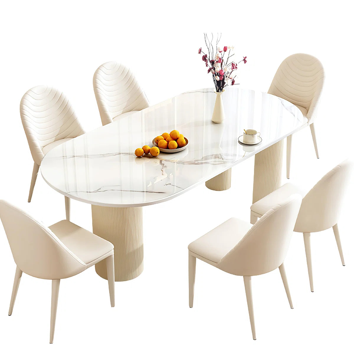 Mira Modern Oval Dining Table | 6 Seater Marble-Inspired Table, image 2